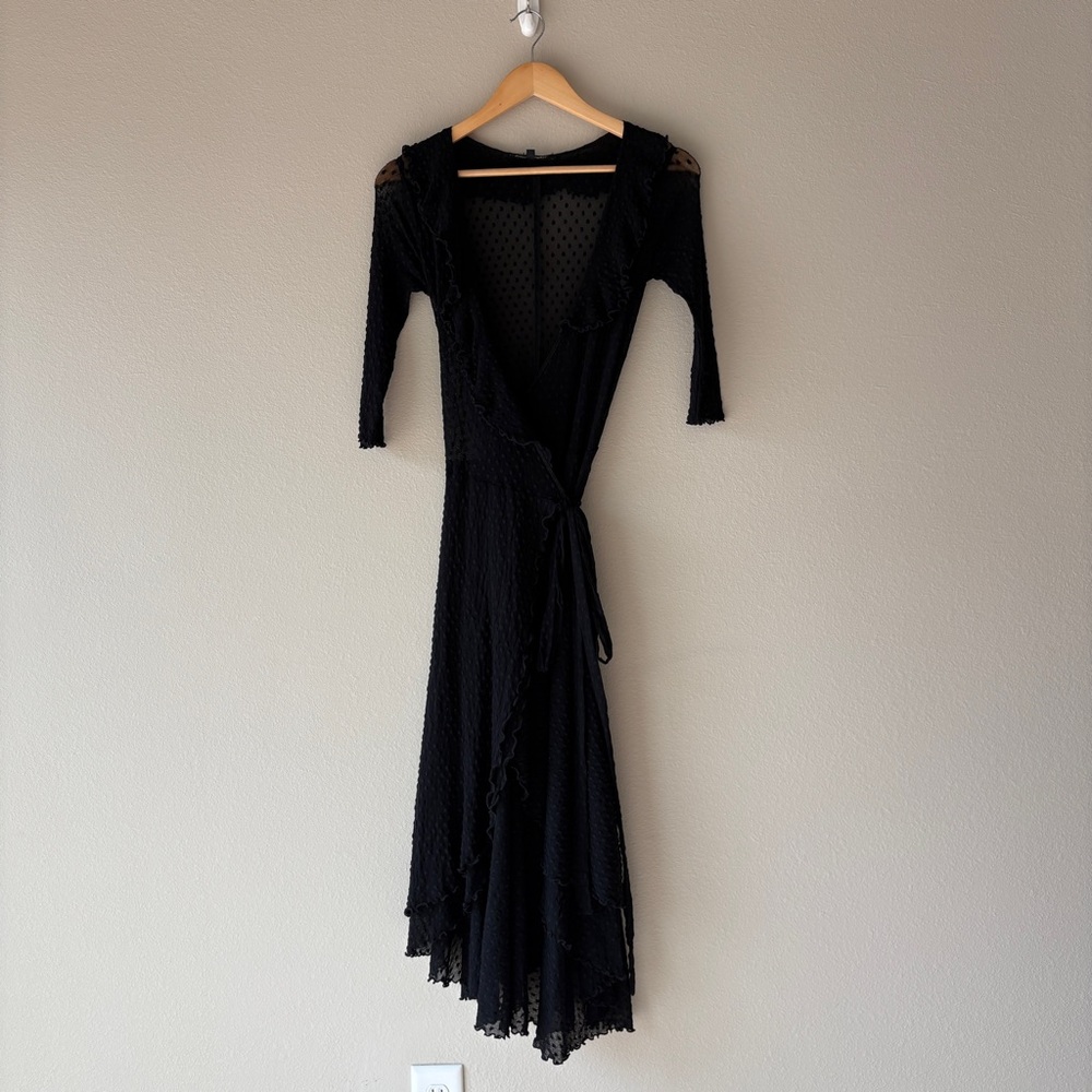 Betsey Johnson Black Label Lace Mesh Wrap Dress FLAWED gem RARE